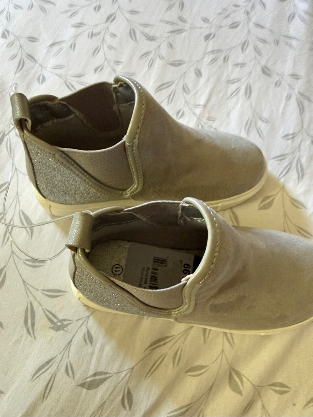 Girls Slip-On Ankle Boots in Light Taupe with Glitter Heel size 11